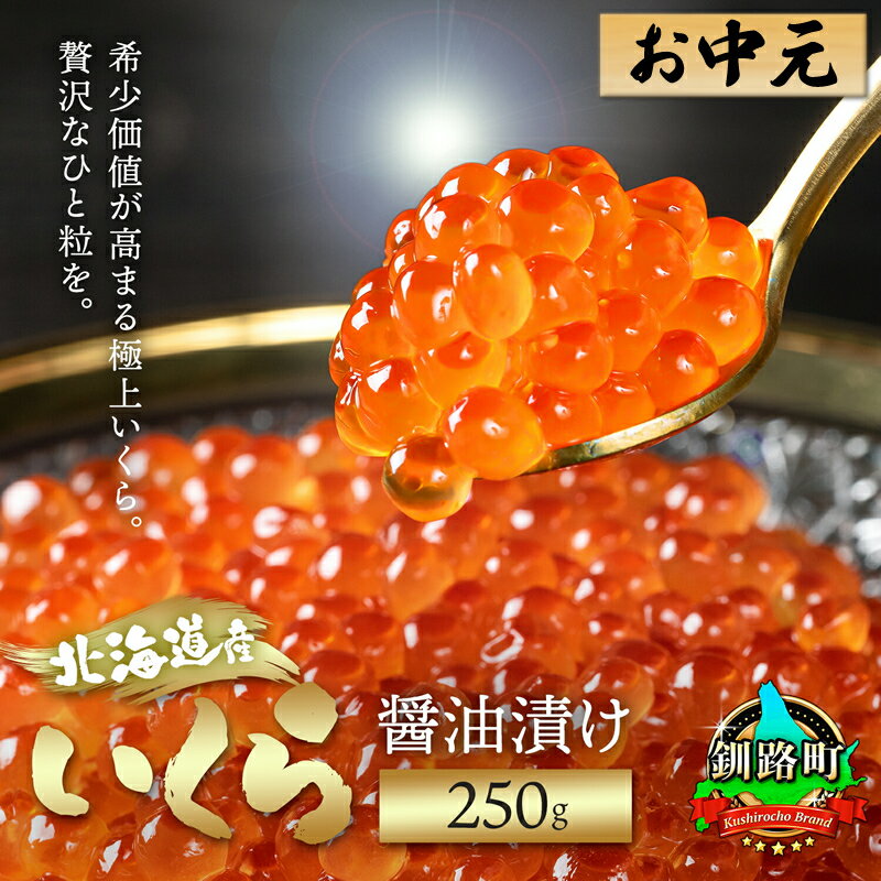 【ふるさと納税】お中元 2025 いくら醤油漬け 250g×1箱【熨斗付き】【配送日時指定可】ギフト 贈答 贈答用 のし付き 鮭卵 北海道産 小分け HACCP認証 最短7日以内 発送 釧之助本店 北海道 釧路町 釧路超 特産品 br01