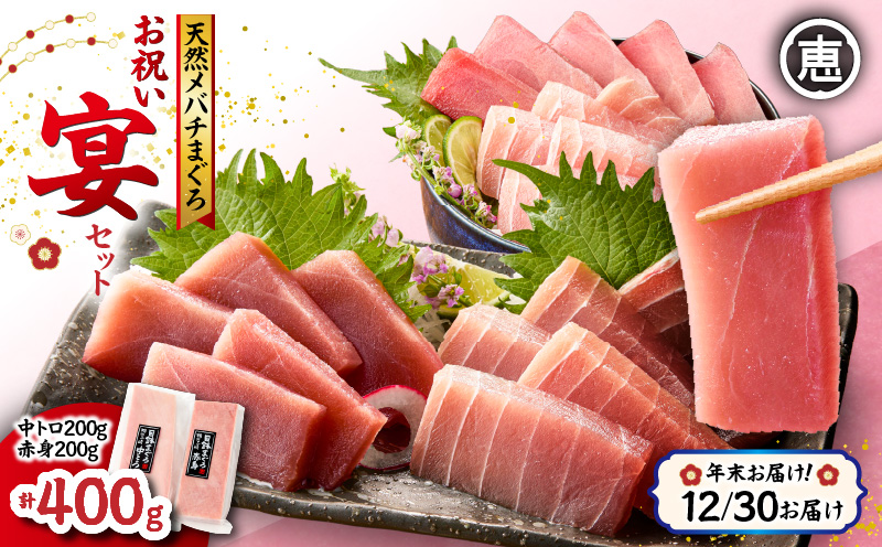 【年末・正月用/12月30日お届け】天然 目鉢まぐろ お祝い宴セット 中トロ200g 赤身200g 迎春 三崎まぐろ 三崎恵水産　M020-020-4-10