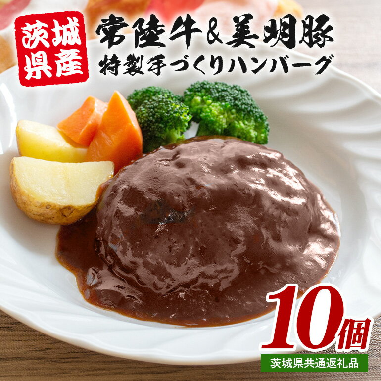 【ふるさと納税】 茨城県産 常陸牛 & 美明豚 手づくりハンバーグ 200g×10個 計2kg 国産 和牛 牛 牛肉 ブランド牛 SPF豚 肉厚 ジューシー デミグラスソース 煮込み 湯煎で簡単調理 贈答用 ギフト 冷凍配送 茨城県 潮来市 (A12-005)