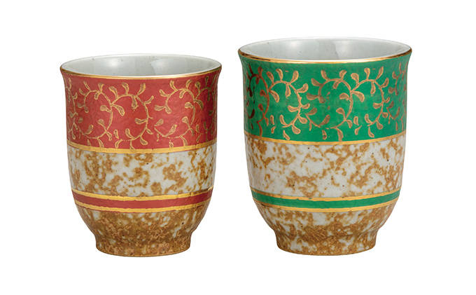 九谷焼　 組湯呑　金唐草　a03 