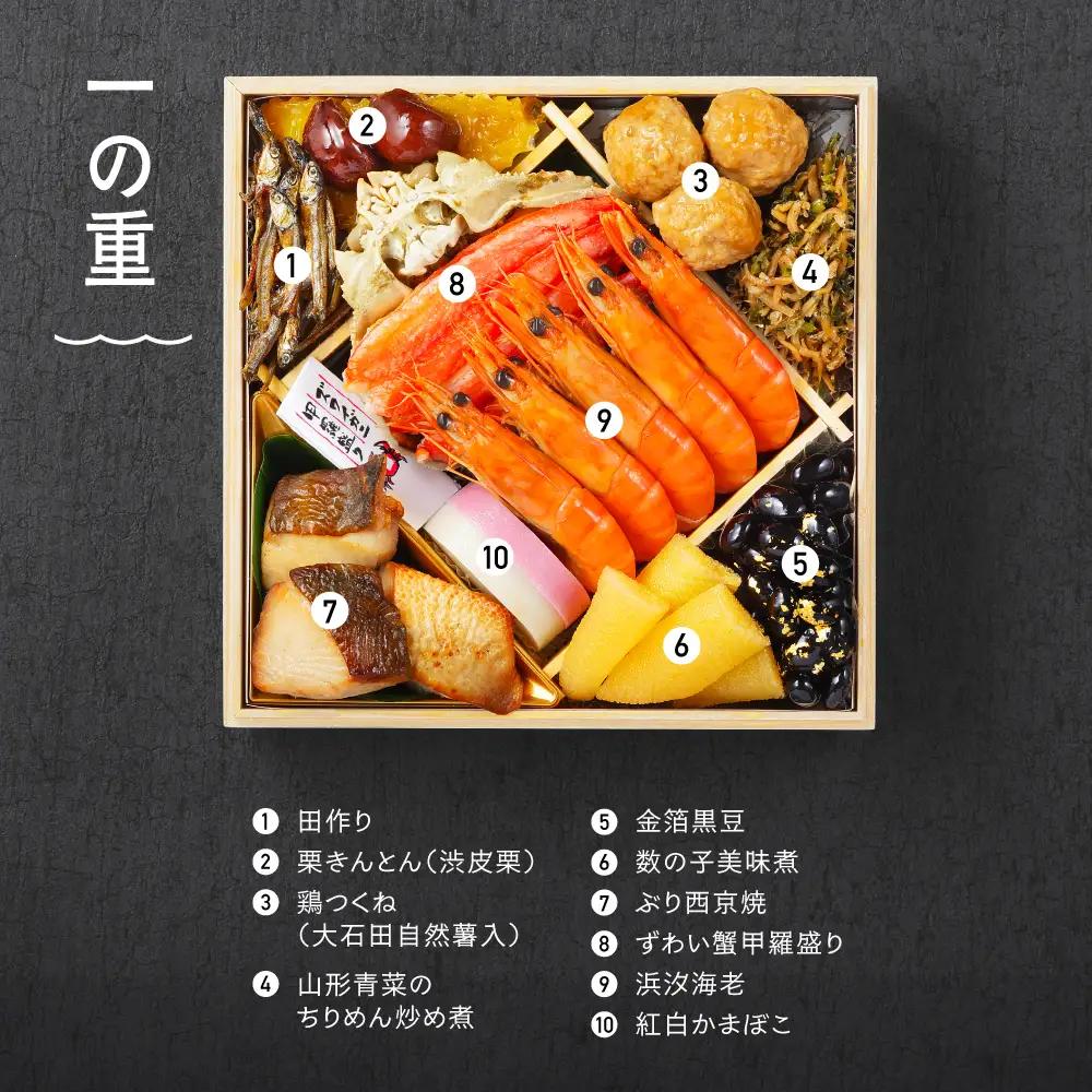 【12月31日配送】 冷蔵おせち 特選三段重 「虹」 約3~4人前  40品目 2027 東京 赤坂あじさい 監修 aa-oclzx