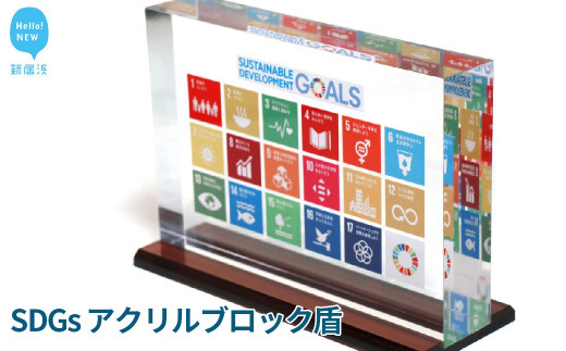 
SDGs インテリア アクリル ブロック 盾 （厚さ40×幅210×高さ142mm） 高級 専用台
