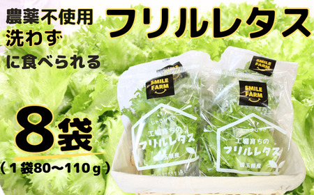 【農薬不使用】洗わず食べられる！ フリルレタス 8袋【 フリルレタス レタス サラダ 葉物 野菜 サラダ 用 レタス 緑黄色野菜 レタス 8袋 レタス 新鮮 レタス 個包装 レタス おすすめ 東松山 埼玉 】