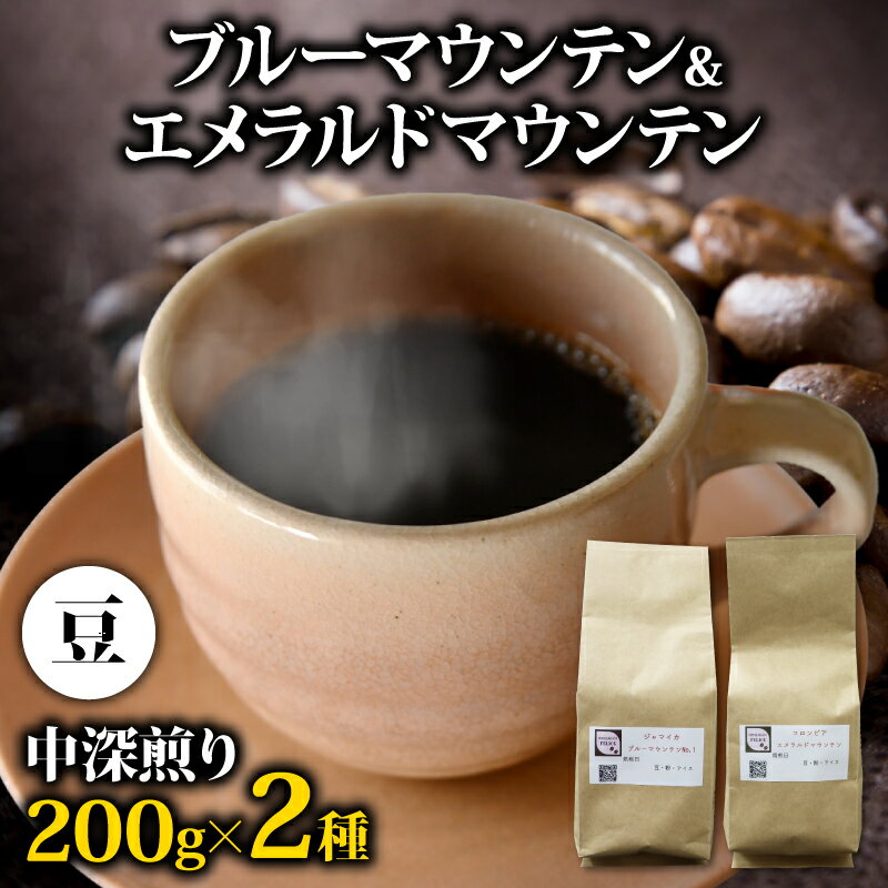 【ふるさと納税】 コーヒー豆 400g ブルーマウンテン エメラルドマウンテン 各200g セット コーヒー 高級 美味しい 鮮度 新鮮 自家焙煎 珈琲 希少 豆 ギフト プレゼント 香り 苦味 酸味 コク 深煎り 中煎りドリップ カフェイン 藤枝市 静岡県