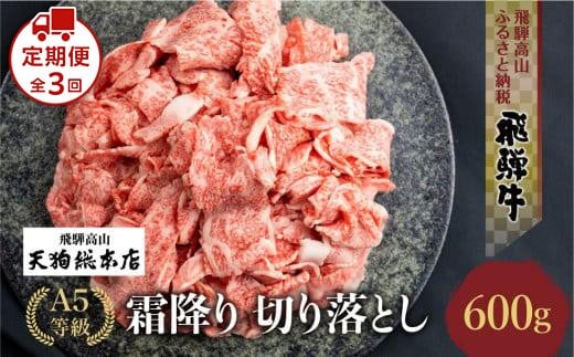 【定期便全3回】A5等級飛騨牛霜降 切り落とし 600g【日付指定不可】| ブランド牛 牛肉 和牛  雌牛 5等級 A5等級 切落し 薄切り  飛騨高山 天狗総本店 BP105