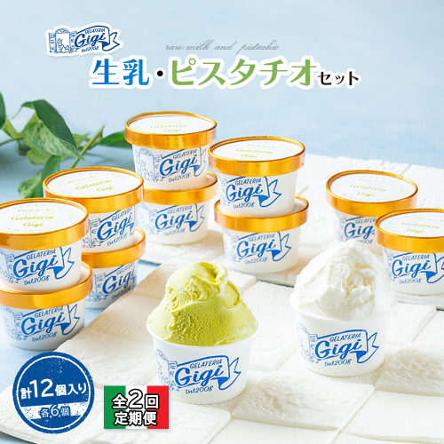 【定期便：全2回】Gigiの生乳イタリアンジェラート6個イタリア産ピスタチオ6個セット(計12個入り)【43006502】