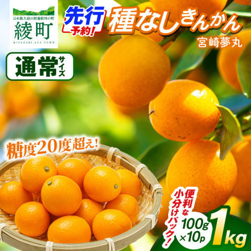 【先行予約】種なし きんかん「宮崎夢丸」 1kg （100g×10p）数量限定 種無し 果物 フルーツ くだもの 柑橘 金柑 プレミア おすすめ ギフト 贈り物 贈答 おやつ スイーツ デザート 糖度が高い 常温 産地直送 宮崎県 綾町 送料無料【JA綾町】_A0114-261