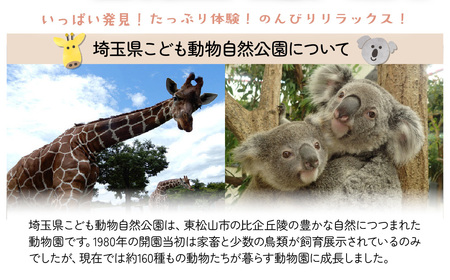 こども動物自然公園優待券【年間パスポート引換券大人1名、小人1名】 【 動物園 年間パスポート 子供2名 埼玉県 】