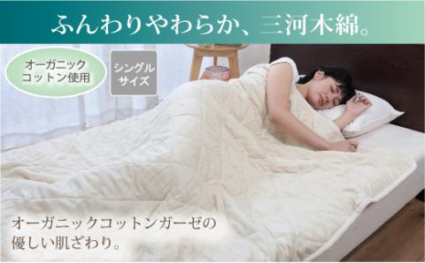 【ふんわりとやわらかな風合いが魅力】オーガニックい草染め綿わたキルトケット　シングルサイズ_【G0449】