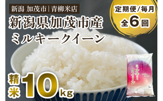 【令和8年産新米先行予約】【定期便6ヶ月毎月お届け】新潟県央地区 ミルキークイーン 精米10kg（5kg×2）《9月下旬～順次出荷》 新潟米 新潟産 お米 白米 加茂市 青柳米店