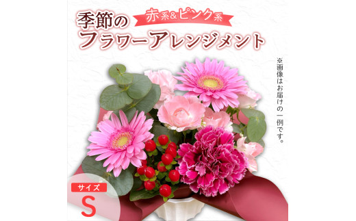 季節のフラワーアレンジメント（S/赤・ピンク系） | 花 お花 生花 フラワー フラワーアレンジメント 花束 お祝い 赤 ピンク 赤系 配送地域限定 京都府 綾部市