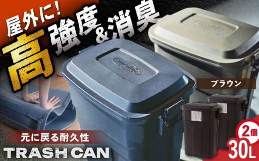 【ブラウン】トラッシュカン ゴミ箱 ふた付き 30L 2個組 / ごみ箱 ゴミ箱 ダストボックス 防臭 キッチン リビング 屋外 分別 岐阜県 / 恵那市 / 東谷株式会社 明智流通センター [AUAD068]