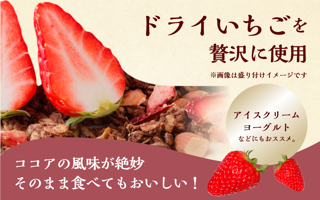 【3回定期便】いちごとココアのグラノーラ2袋 family農園watanabe ココア いちご 紅ほっぺ シリアル 朝食 ギフト ｜フルーツ スイーツ 苺 牛乳 デザート おやつ イチゴ 子ども 大人