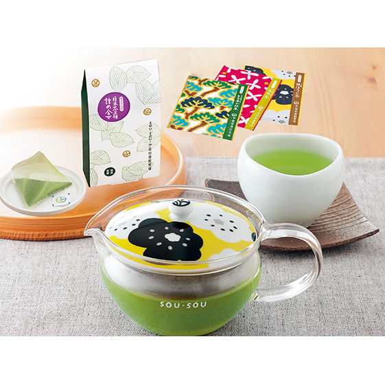 SOU・SOUほほえみ茶器セット〈お茶 茶 煎茶 緑茶 玄米茶 ほうじ茶 ティーバッグ コラボ 急須 耐熱ガラス 宇治抹茶 飲料 工芸品 加工食品 日用品〉