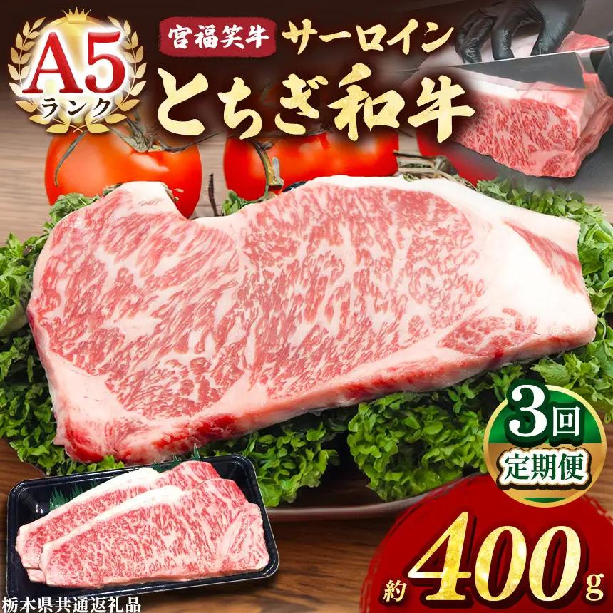 【定期便3回】宮福笑牛(とちぎ和牛) A5 サーロインステーキ 約200gx2枚 【栃木県共通返礼品（栃木県産）】