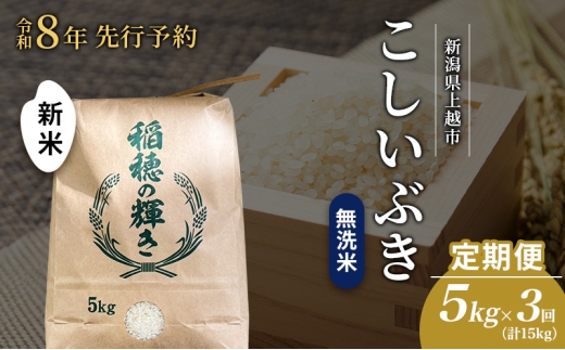 先行予約 令和8年 新米 無洗米 定期便 5kg ×3回（計15kg）新潟県上越市産  こしいぶき お米 コメ 澤井商事