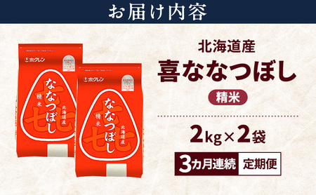 ななつぼし 北海道産 喜 精米 ななつぼし【4kg】【定期便3ヵ月】