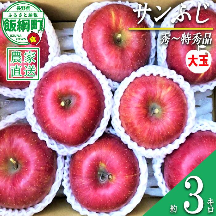 【ふるさと納税】 りんご 蜜入り サンふじ 秀 〜 特秀 ( 大玉 ) 3kg サイズおまかせ 井澤農園 沖縄県への配送不可 令和8年度収穫分 長野県 飯綱町 〔 信州 果物 フルーツ リンゴ 林檎 長野 20000円 予約 農家直送 〕発送時期：2026年12月上旬〜2027年1月下旬 {***}