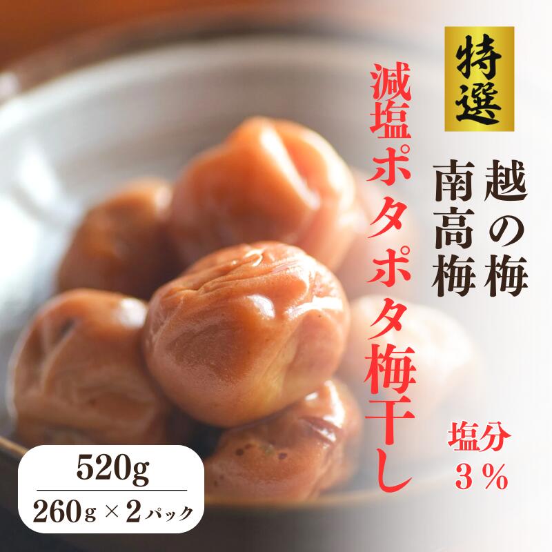 【ふるさと納税】特級 【保存料不使用】減塩 ポタポタ梅干しセット(塩分濃度3％) 520g (260g×2パック）新潟県産越の梅＆南高梅 地元 養蜂農家 はちみつ 国産ハチミツ 高級 大粒白梅 梅干 梅干し 人気 ご家庭用 天然 新潟県糸魚川 うめぼし はちみつ梅 梅ちゃんfarm笠井