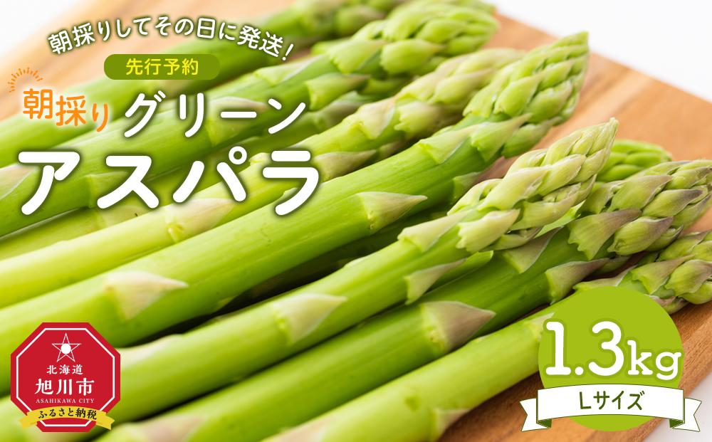 【先行予約】朝採り グリーンアスパラ L 1.3kg (2026年5月下旬発送開始) 【 アスパラ アスパラガス グリーンアスパラ 【先行予約】朝採り 直送 産地直送 旬 春 北海道 とれたて お取り寄せ 冷蔵配送 冷蔵 旭川市 】_01706
