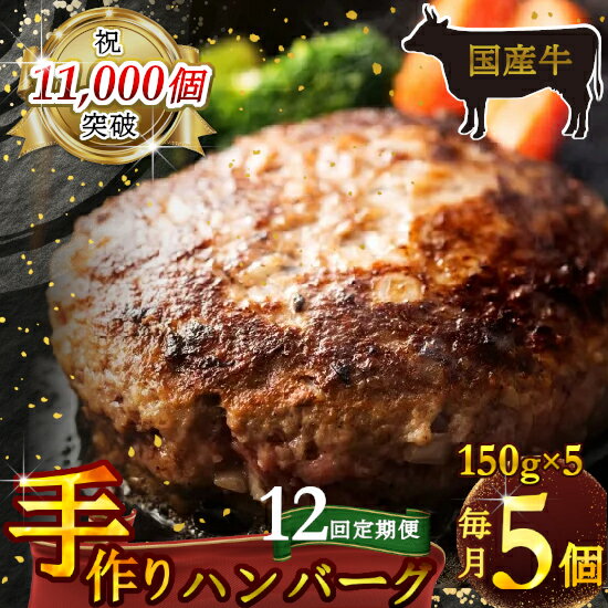 【ふるさと納税】（定期便）【全12回】（冷凍）国産牛肉100％食べ応え満点 手作り・手ごね ハンバーグ 750g ／ 歩商事 定期便 牛肉 手作り 手ごね ハンバーグ 奈良県 田原本町