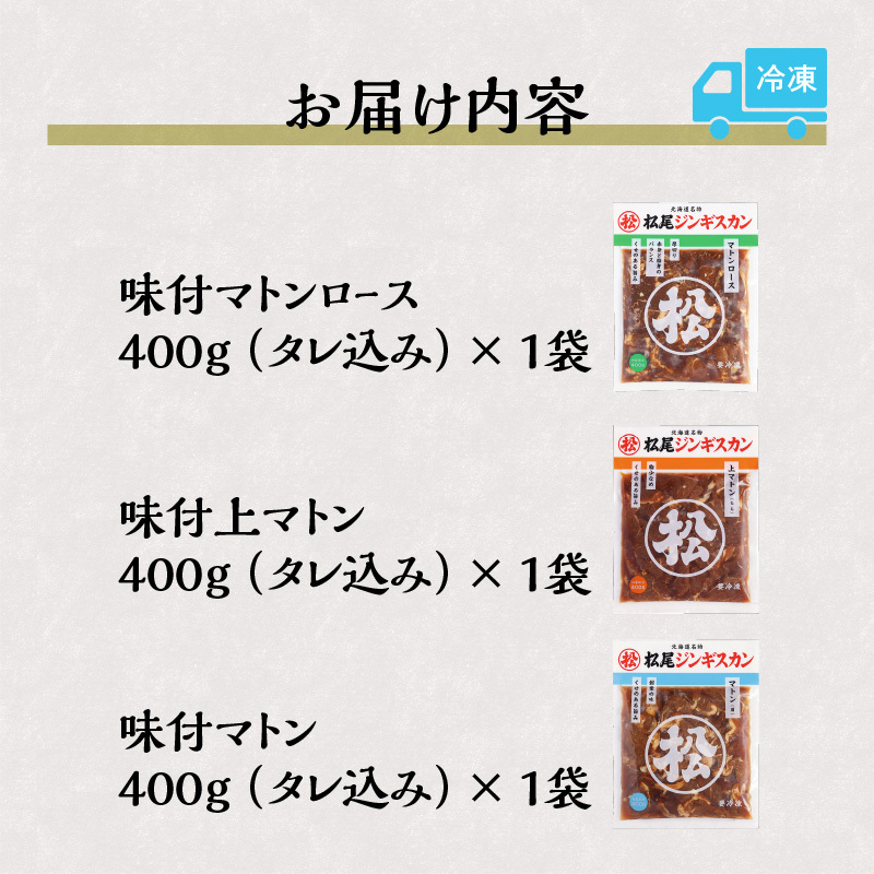 味付けマトンセット 計1.2kg 味付マトンロース 味付上マトン 味付マトン 各400g×1 羊 ラム ジンギスカン ロース 肩肉 もも肉 セット 詰合せ_イメージ4