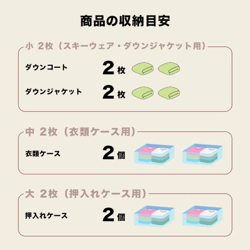 収納 衣類圧縮袋 中サイズ 2枚入り×1箱 セット 衣装ケース用 日本製