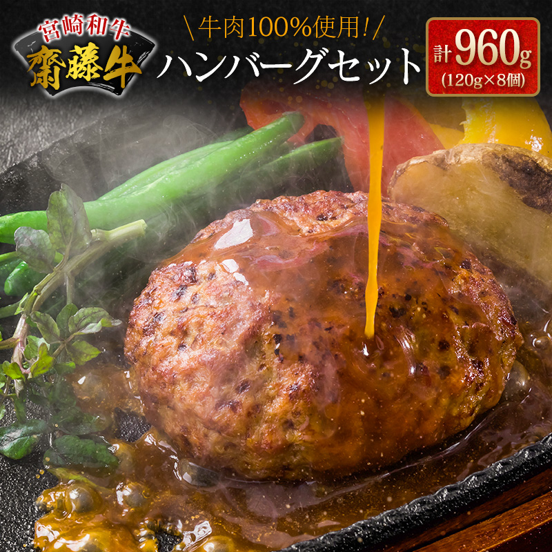 宮崎和牛『齋藤牛』ハンバーグセット 計960g(120g×8個) 牛肉100％使用！【B549】_イメージ1