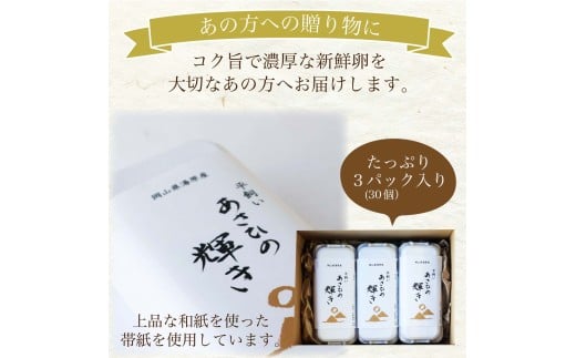 岡山県真庭産 卵 あさひの輝き ギフトセット 30個（10個×3パック） 平飼い たまご 【配送不可地域：北海道／沖縄県／離島】 tamago001 【jujiya016】