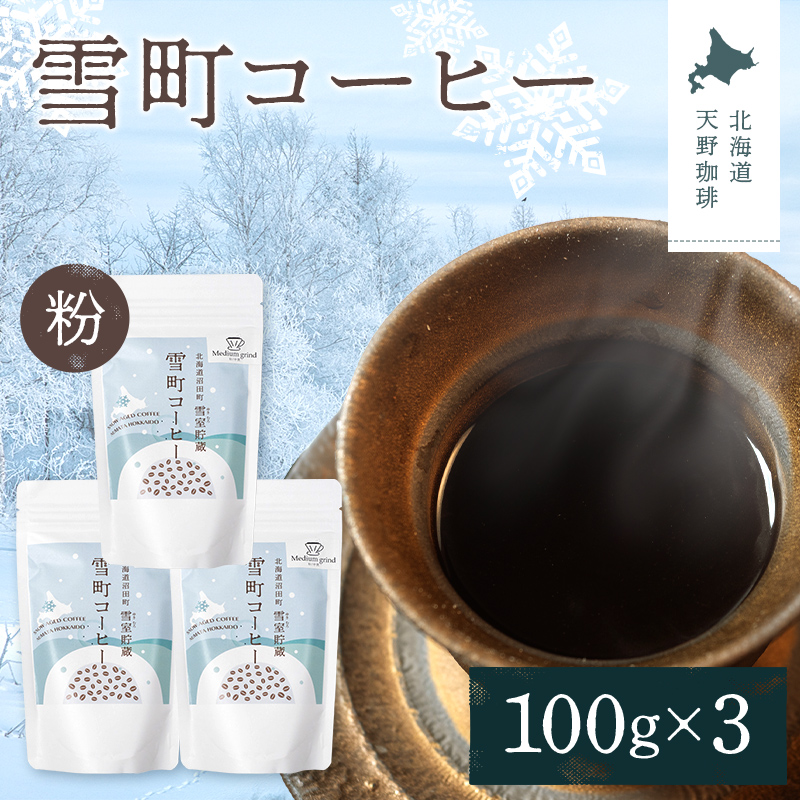 雪町コーヒー 粉（100g）3個セット 自家焙煎 低温貯蔵 エチオピア 北海道 沼田町 n-0125