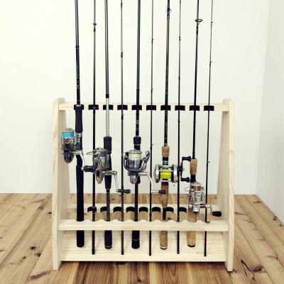 ふるさと納税 横手市 ロッドスタンド両面19本掛け+リールスタンド両面Lサイズ /本体:ナチュラル　フェルト:ブラック |  | 02