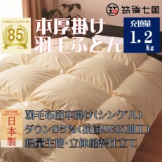 抗菌ダウン率85%1.2㎏本厚掛け羽毛布団シングル(無地アイボリー)訳あり【筑後七国羽毛ふとん】