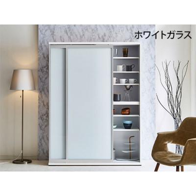 ふるさと納税 大川市 引き戸食器棚　幅133.5cm　ポエム【カラー:ホワイト、扉:ホワイトガラス】