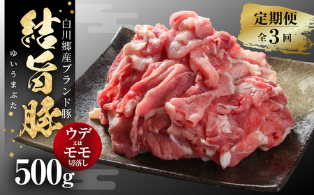 《定期便》全3回 結旨豚 ウデ又はモモ 切り落とし 500g 冷凍真空パック | 肉 お肉 豚肉 国産 食べ比べ セット 白川郷 岐阜県 白川村 ブランド豚 人気 おすすめ ギフト 飛騨高山ミート 18000円 [MS102]