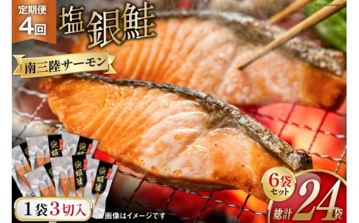 4回 定期便 鮭 切り身 塩銀鮭パック 3切 ×6袋 ×4回 総計24袋 [たみこの海パック 宮城県 南三陸町 m304amh560056] サーモン 銀鮭 塩銀鮭 シャケ 切身 さけ サケ 国産 小分け 個包装 冷凍