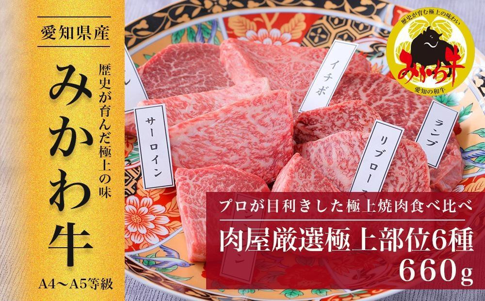 
                  【みかわ牛】肉屋 厳選 極上部位 6種 660ｇ| みかわ牛 肉屋厳選 極上部位 6種 食べ比べ 和牛 焼肉 牛肉 国産牛 焼肉セット 希少部位 詰め合わせ 660g BBQ バーベキュー ごちそう 贈答 ギフト お祝い お取り寄せ  上質なお肉 いいお肉 肉質がいい 高級 リピートグルメ 愛知県 豊田市
                