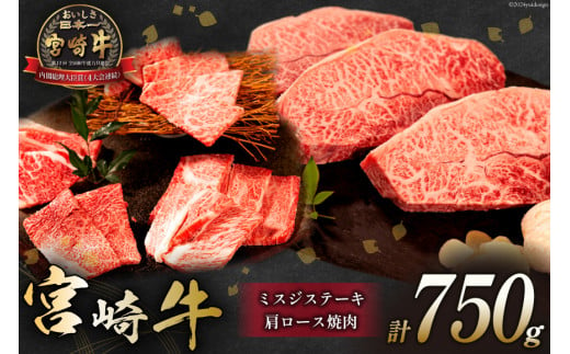 【お歳暮】 牛肉 宮崎牛 肩ロース焼肉 ミスジステーキ 計750g [ミヤチク 宮崎県 日向市 452061105] 肉 肩 ロース ミスジ ステーキ 冷凍