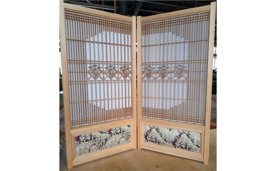 【ふるさと納税】金襴西陣屏風「桜2」《サイズ（片面）：約H800mm×W410mm 》金襴西陣織と組子細工の和のコラボレーション屏風 職人技 加茂市 高井建具