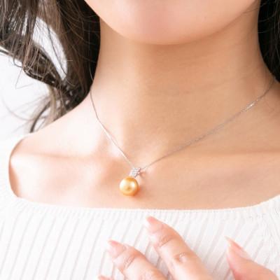 ふるさと納税 神戸市 【月影】ゴールデンパール(南洋真珠) ダイヤモンド PT900 プラチナ ペンダントトップ |  | 03