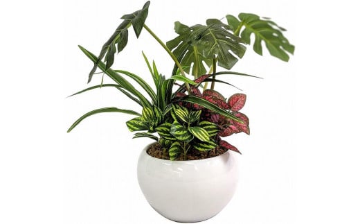 人工観葉植物　モンステラ寄せ植えジャングルポット