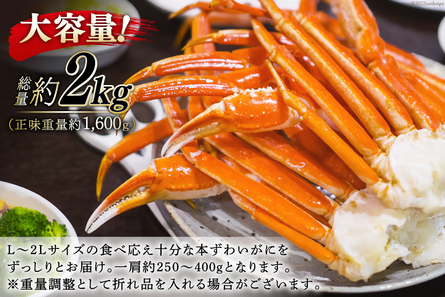 【2025 年内配送】 ボイル済み 本ずわいがに 脚 3L～4L 総重量 2kg [カネダイ 宮城県 気仙沼市 20564764] カニ 蟹 ズワイガニ ずわい蟹 ズワイ蟹 ずわい ズワイ 海鮮 魚介類 カニ脚 蟹脚 足 ボイル ご褒美