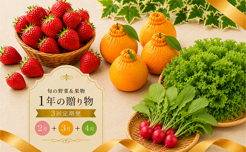 定期便 3回 いちご 苺 デコポン 野菜 セット さぬき姫 旬 季節 秋 果物 フルーツ 旬 旬のフルーツ 贈答用 ギフト プレゼント 香川県 丸亀市 さぬき姫&デコポン&有機野菜セット（32,000