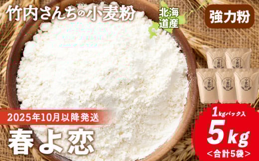 ≪予約販売　2025年10月以降発送≫竹内さんちの小麦粉【北海道 春よ恋（１kg×５袋）便利な小分け袋でお届け】小麦粉 1kg 5㎏ 春よ恋 小分け お菓子 パン