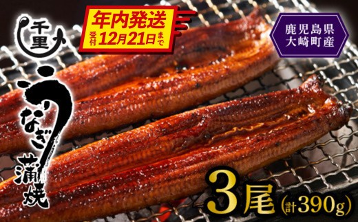 年内発送【数量限定】鹿児島県産うなぎ蒲焼き　約130g×3尾