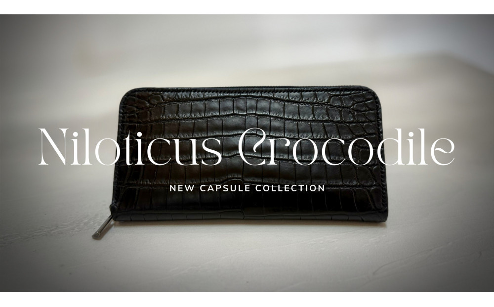 【極上】クロコダイルラウンドファスナー長財布 マットBLK 304018_AX19