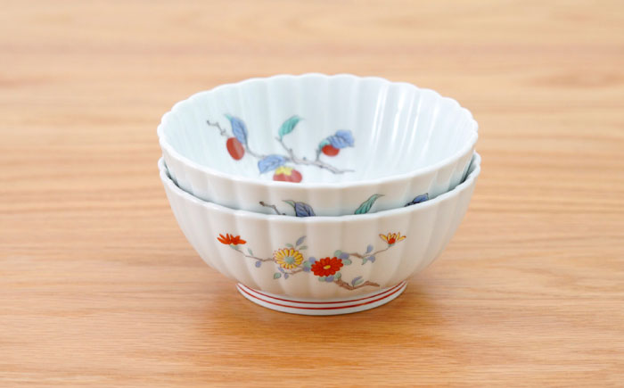 【波佐見焼】花しのぎ 錦小鉢 2柄 セット 柿・菊【団陶器】 [PB207]