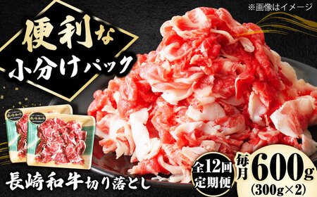 【12回定期便】小分け! 長崎和牛 切り落とし (300g×2)  [DBL025]