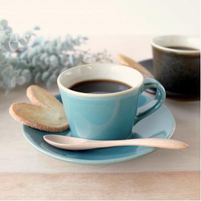 ふるさと納税 益子町 益子焼「くく」コーヒーカップ&ソーサーペアセット　柚子肌黒 × 青磁 |  | 01