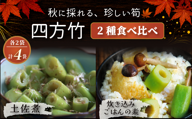 【期間限定】 国産 四方竹 2種食べ比べ 土佐煮 炊き込みごはんの素 計4袋 | 筍 たけのこ 竹の子 タケノコ 先行予約 珍味 希少 煮物 炊き込みご飯 鰹だし 醤油 簡単調理 常温 高知 南国市