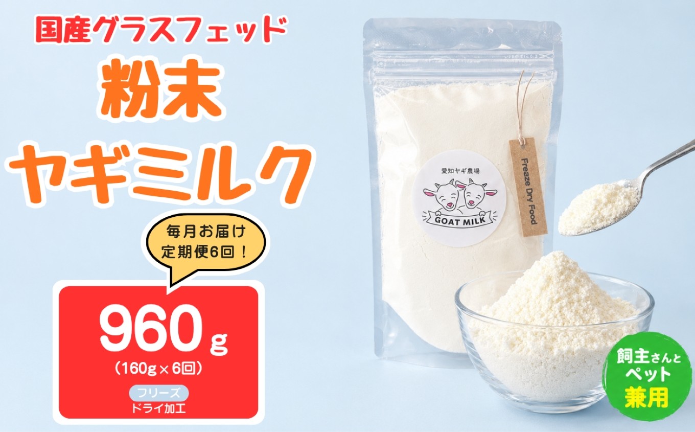 
                  【定期便6回】国産グラスフェッド【人間・ペット兼用】粉末ヤギミルク160g×1袋　フリーズドライ加工（愛知ヤギ農場産） | 栄養満点 全脂粉乳 無添加 パウダー 山羊乳 送料無料
                